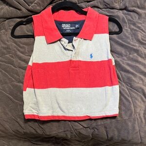 Polo by Ralph Lauren Red & White Striped Sleeveless Polo Top - Kids